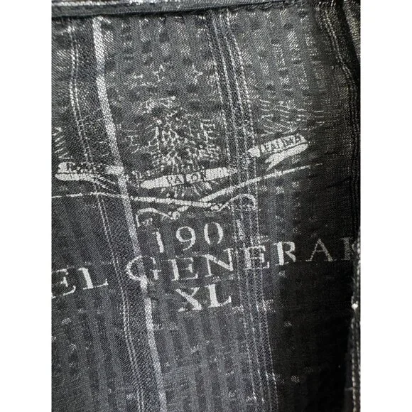 VTG Men Shirt Y2K Semi Sheer Metallic Embroidered Cross 3/4 Sleeve Bling Goth XL - Picture 6 of 8